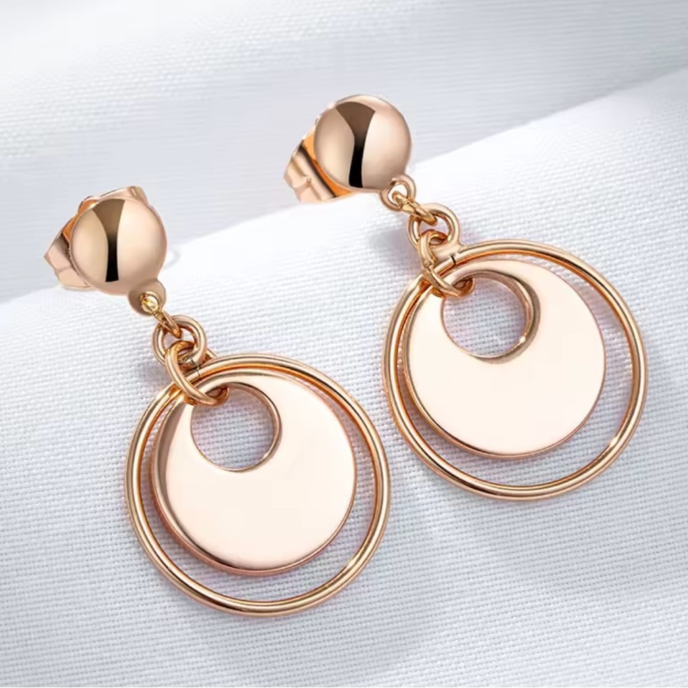 Double Hoop Glossy Rose Gold Earrings